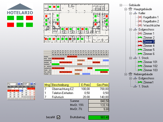 Screenshot vom Programm: HOTELARIO Belegungsplanung